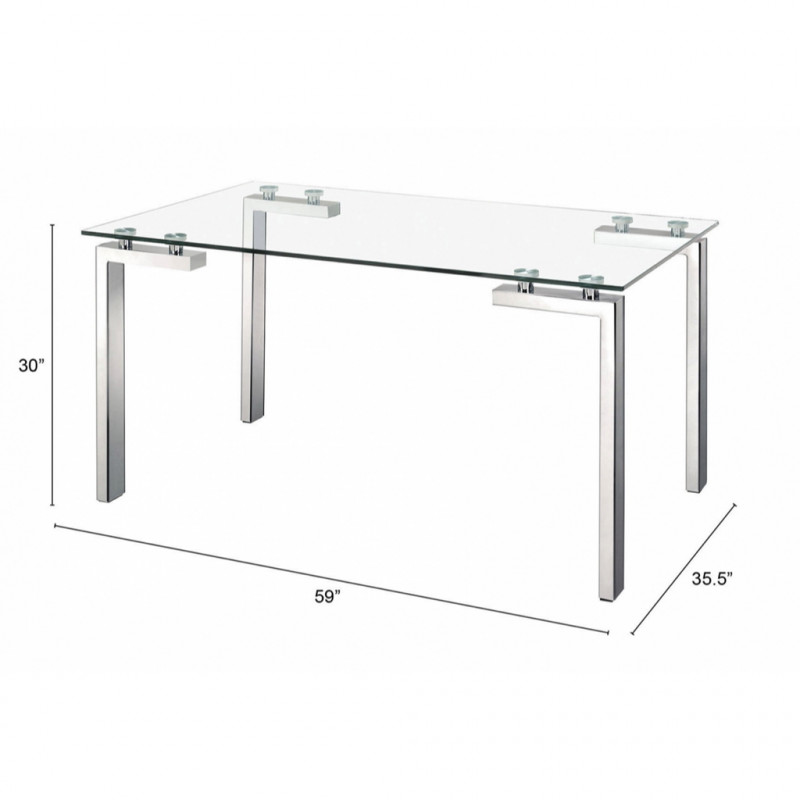 Roca Dining Table Polished Stainless Steel in Silver by Zuo
