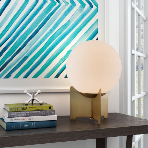 Zuo 56049 Lifestyle1 Pearl Table Lamp White Brushed Brass