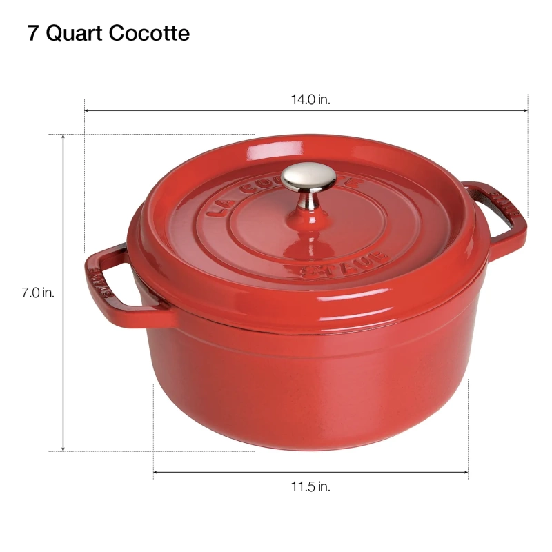 Staub Cast Iron Round Cocotte, Dutch Oven, 7-quart, serves 7-8