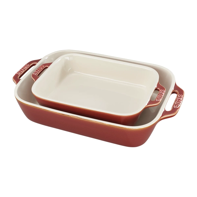 1015236 Staub Ceramic 2-PC Rectangular Baking Dish Set - Rustic Red